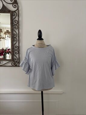 H&M Light Blue Ruffle Sleeve Short-Sleeve Top